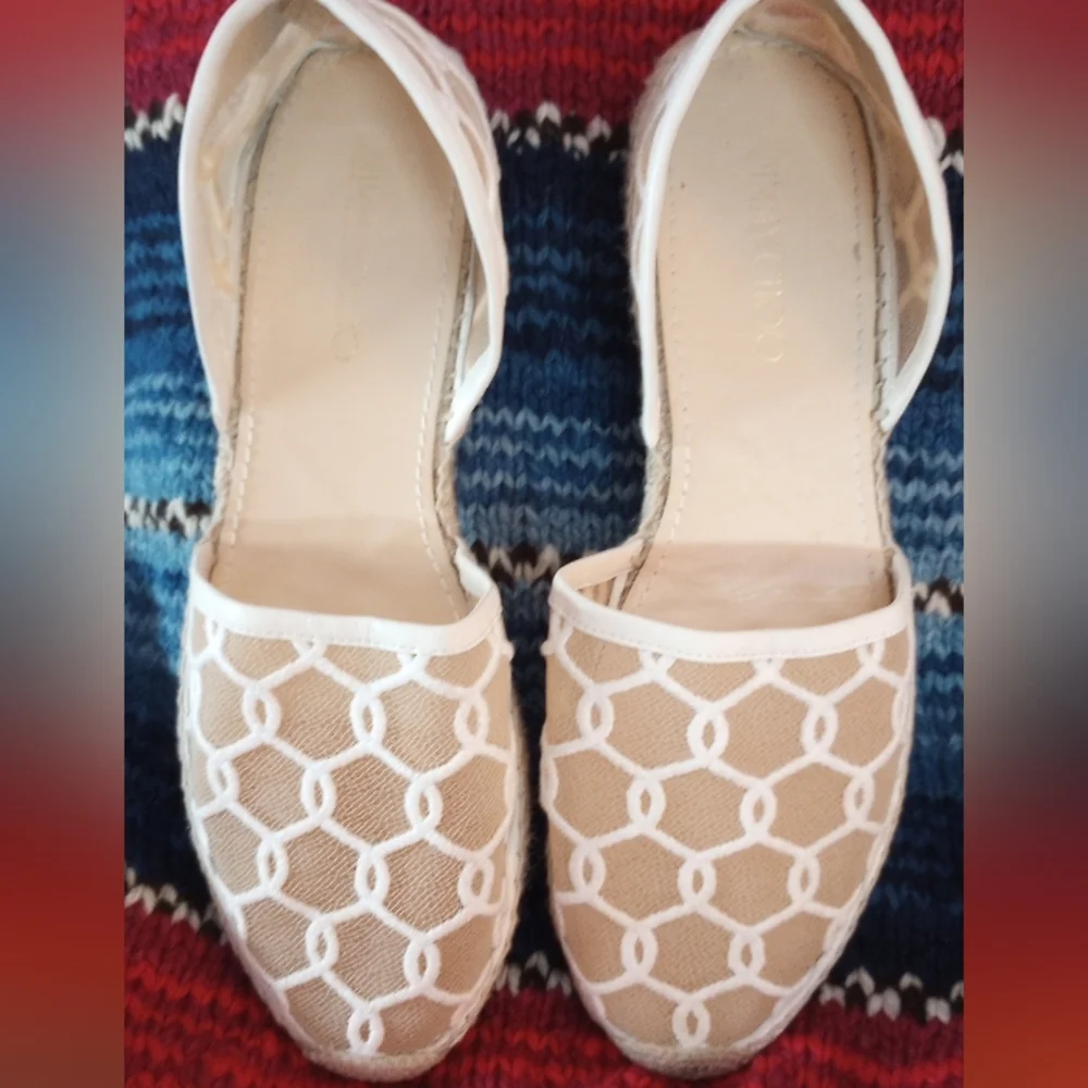 Jimmy Choo White Embroidered Mesh Dreya D'orsay Flat Espadrilles Size 40 1/2